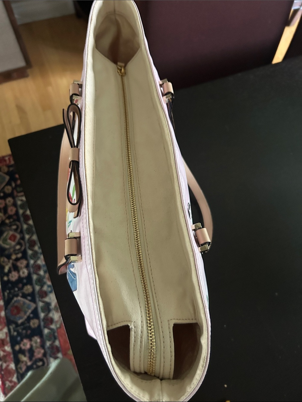 kate spade Ooh La La Pink Leather Illustrated Tote Bag Boho Rare Only $100!!! - Picture 14 of 16